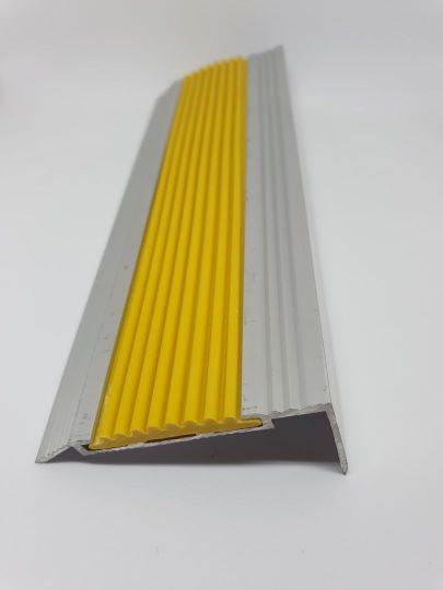 Aluminium Stair Nosing - Safety Yellow Rubber Insert 2M